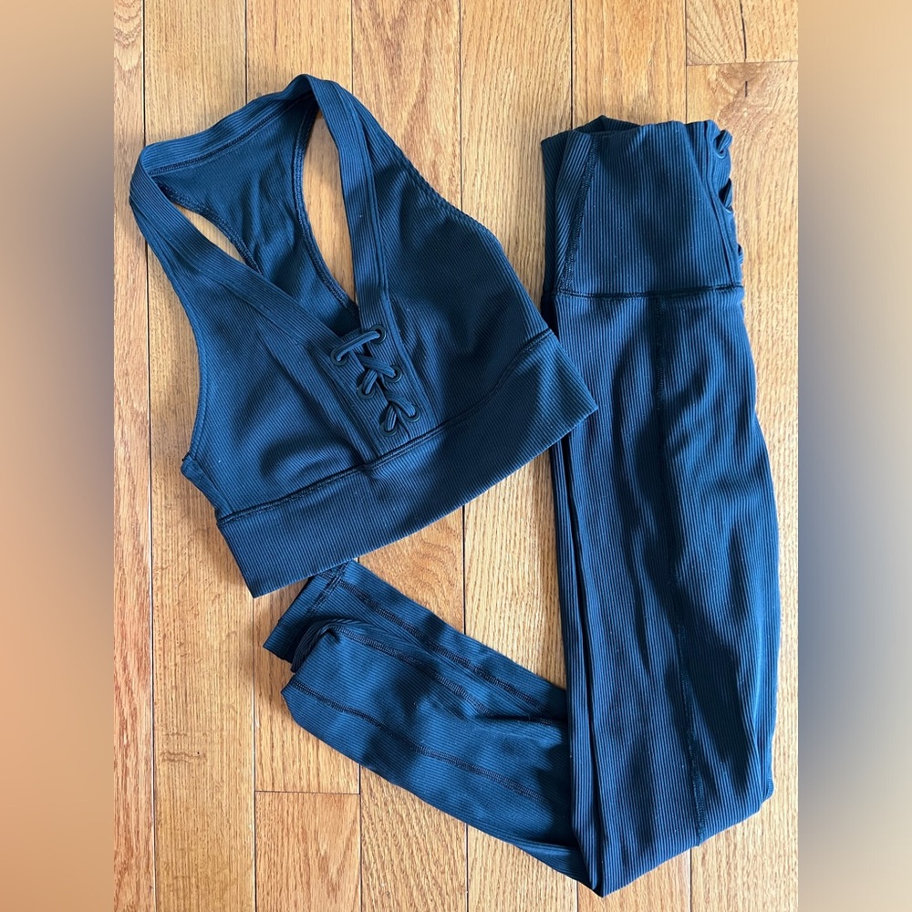 OFFLINE Aerie Ribbed High Waist Athletic Set Black Size S